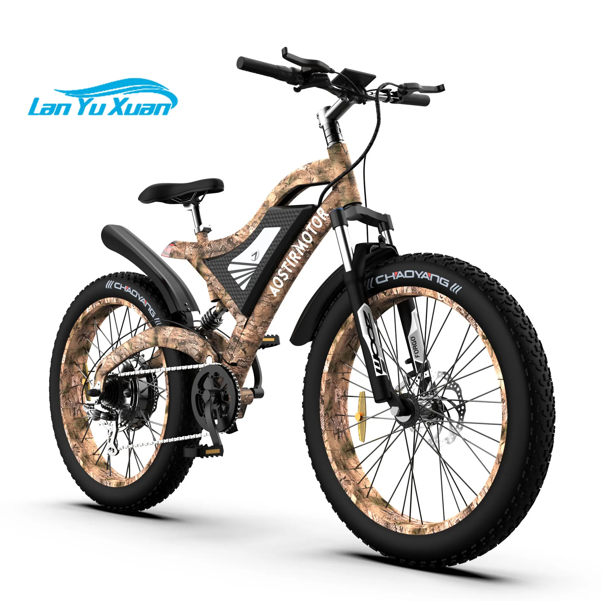 Camouflage Off Road Full Suspension 26 Inch 48V 1500W Fat Tire E Mountain Bike