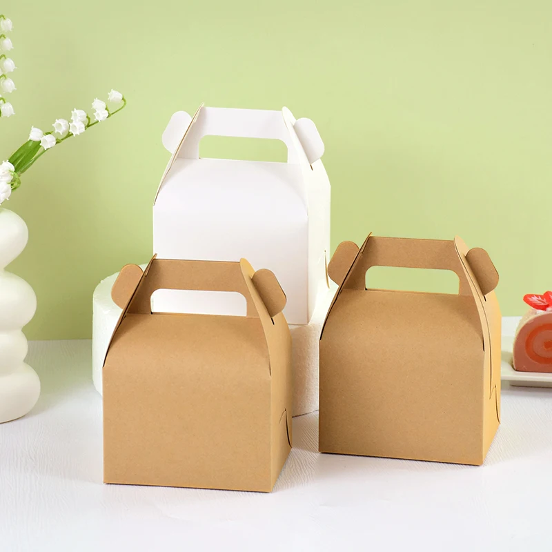

5Pcs Cake Food Candy Box Wedding Gifts For Guest Kraft Paper Portable Packaging Box Birthday Party Decoration