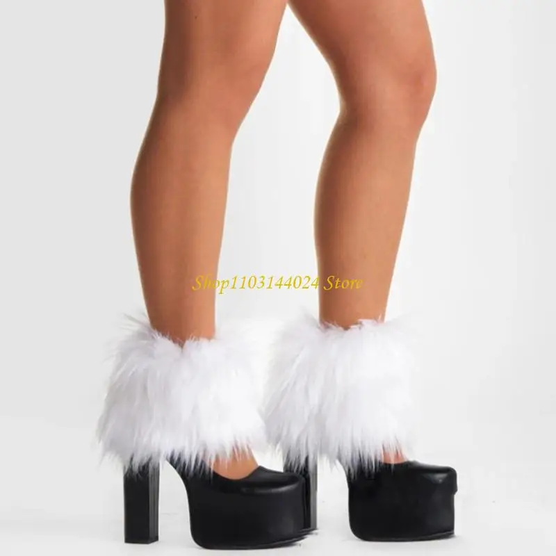 N5KE Faux Pelze Beinwärmer, warmer Winter Fuzzy Bein wärmere Stiefelmanschette für Frauen – Detail 8