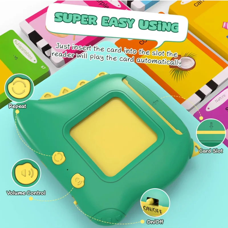 Little Dinosaur Learning Machine for Children, Talking Flash Card, English、Spanish、French Electronic Early Education Machine 3