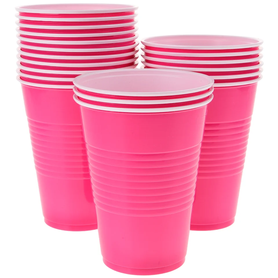 30-Pack 16 Oz Disposable Plastic Cups – Bulk Party Cups For Graduation, Wedding, Birthday (Pink & White)