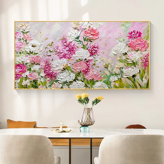 Arte de pared grande 100%, pintura al óleo hecha a mano sobre lienzo, cuadro  de flores abstractas modernas, pinturas para sala de estar, decoración del  hogar - AliExpress