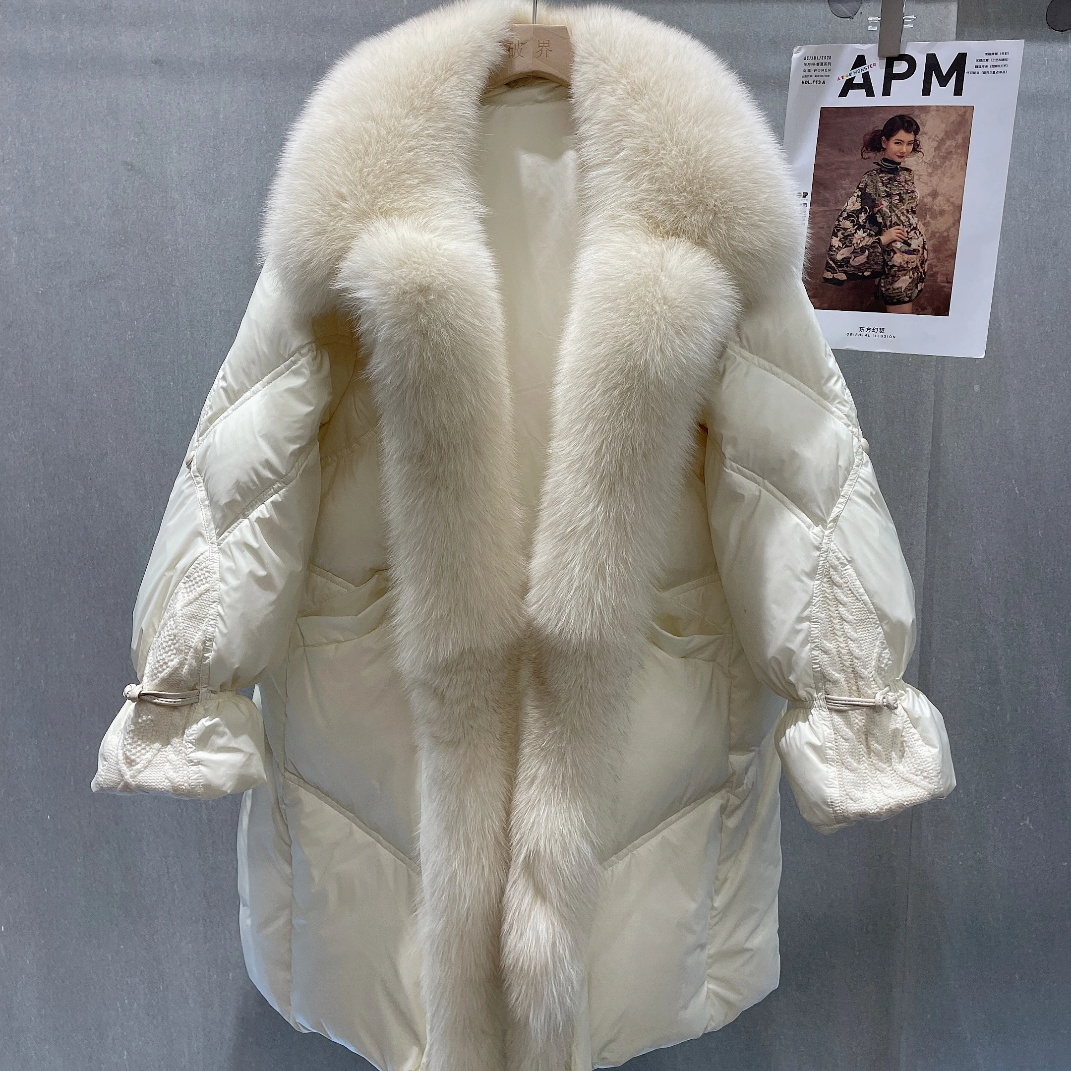 Long Goose Down Coat With Furry A20 27003 Camel