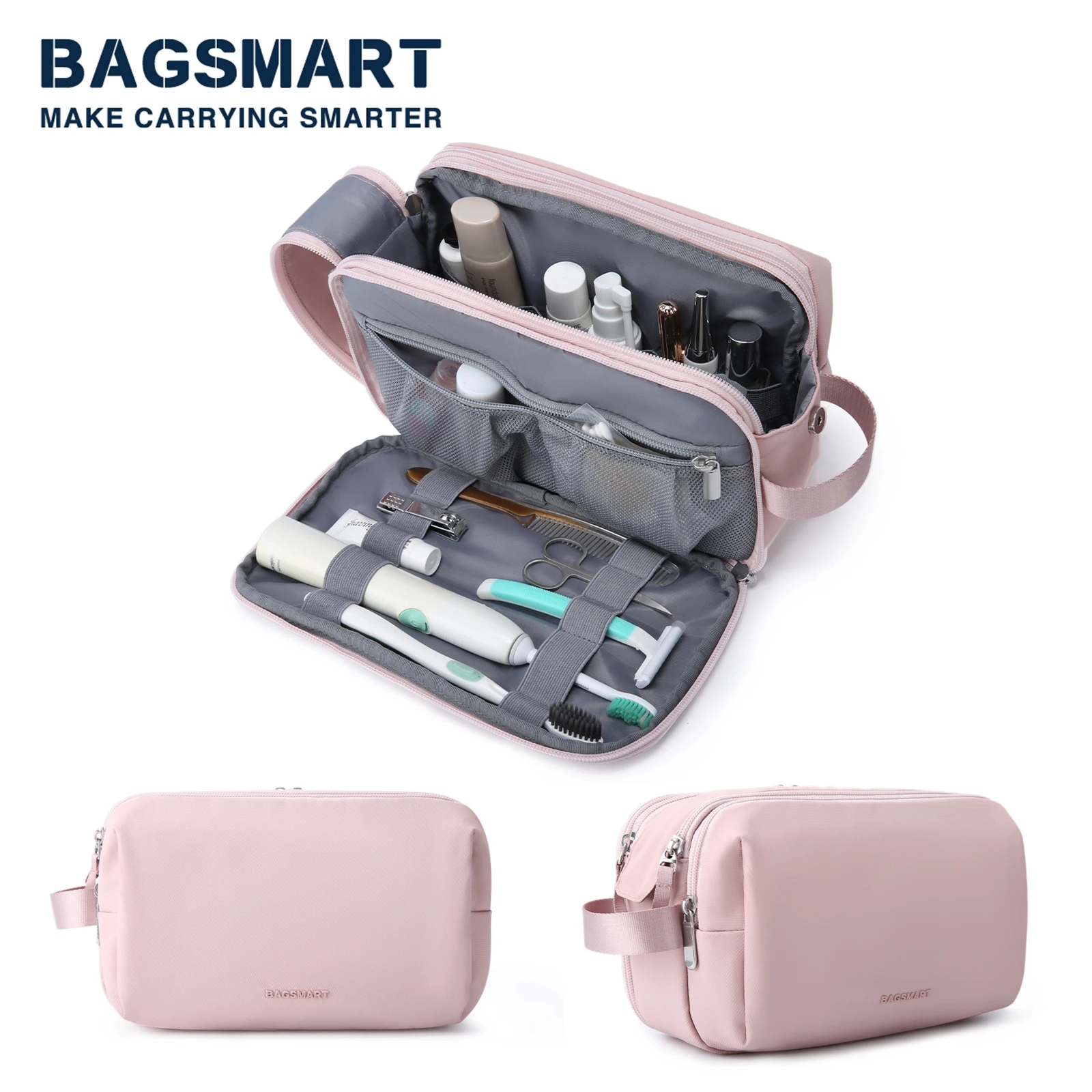 Women's Cosmetic Bag BAGSMART Waterproof Dopp Kit for Travel Lightweight Toiletries Bag for Men Makeup Bag Travel Necessaries 2