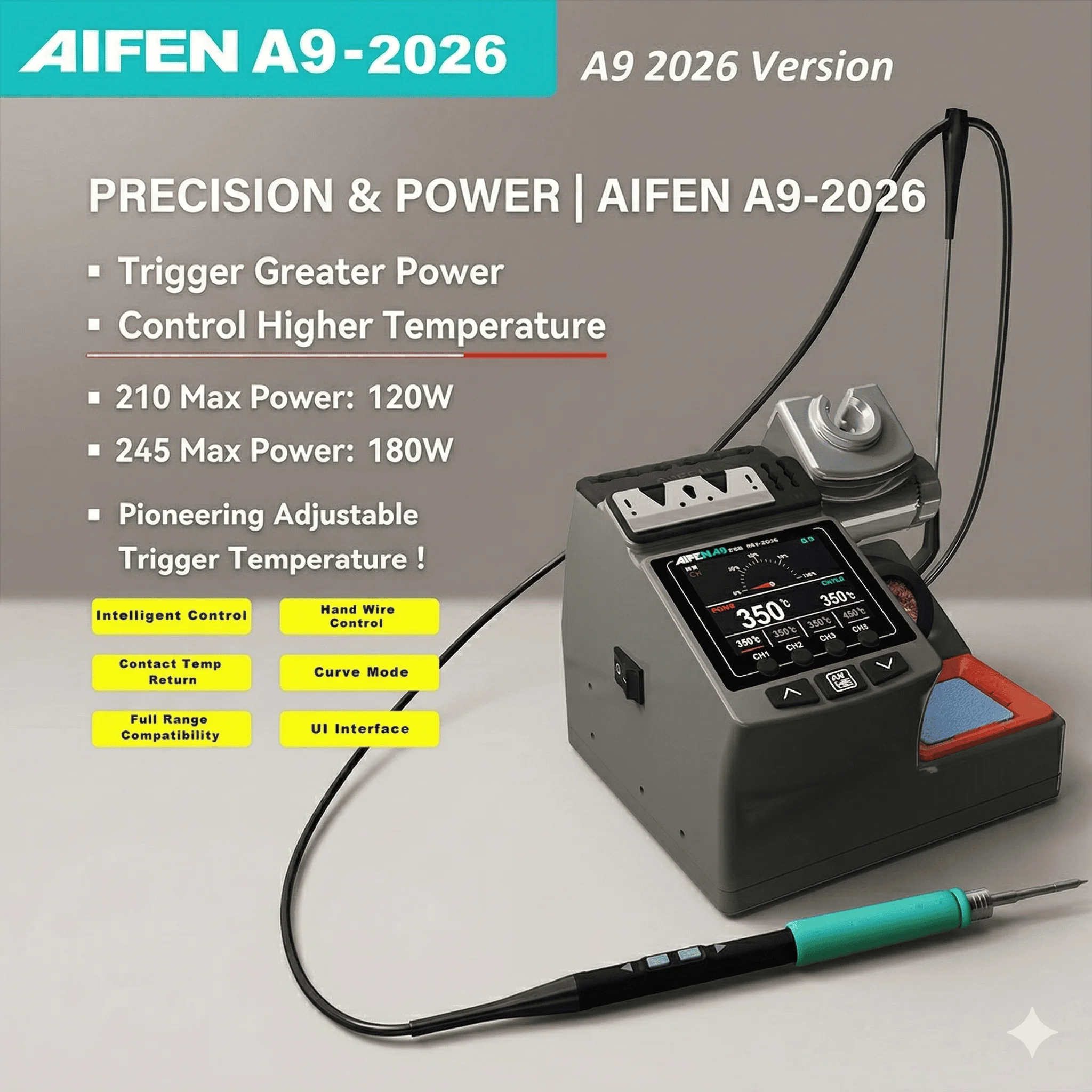 AIFEN A9-2026 납땜 스테이션, 210/245/115 인두팁 호환, 핸들 온도 조절, 용접 리워크 도구