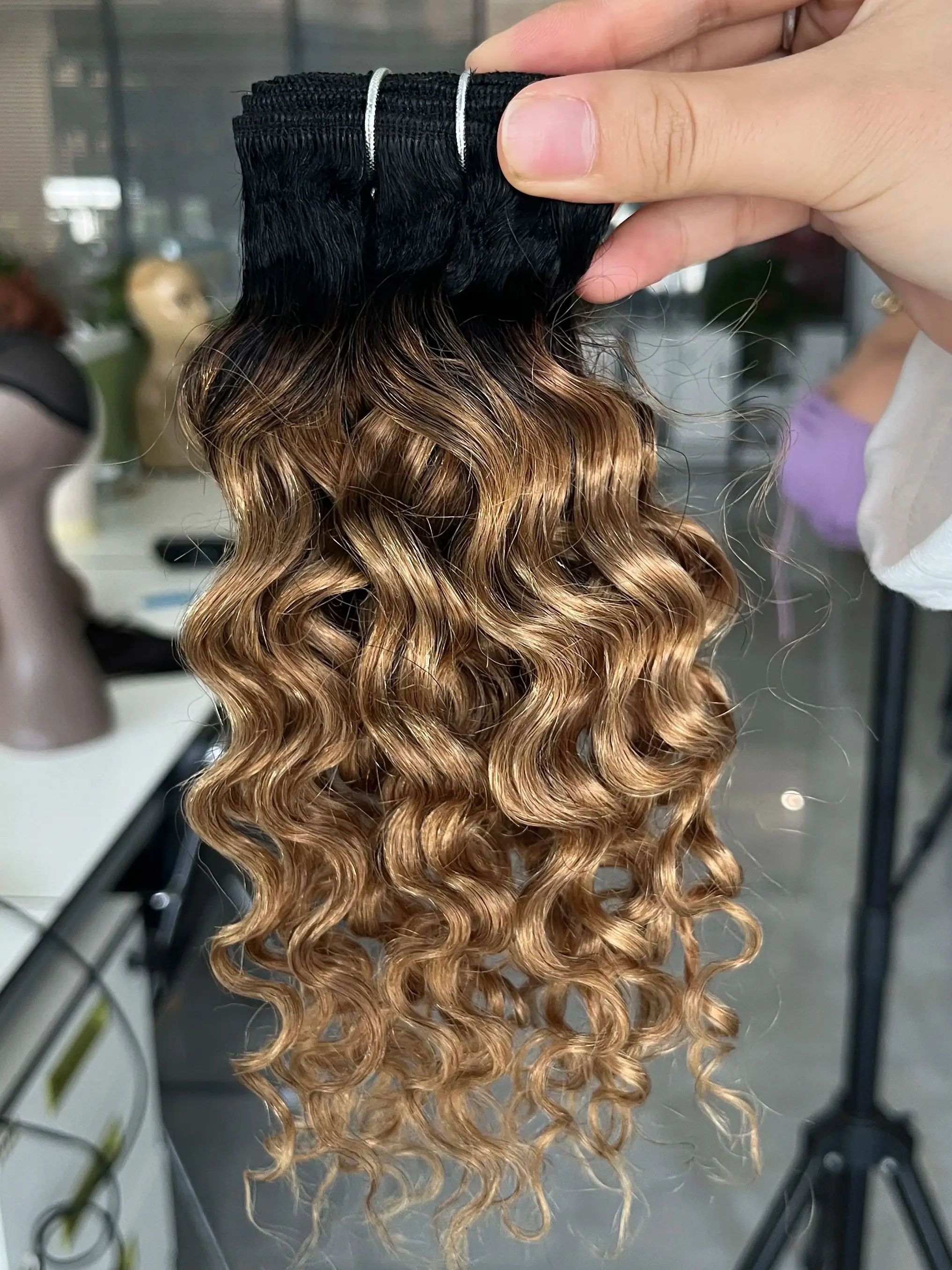 12 inch Human Hair Bundle Water Wave Curly 50gram Remy Human Hair Weave Extension 1B 27 Ombre Black Honey Blonde Bobbi human hair extensions human hair bundles