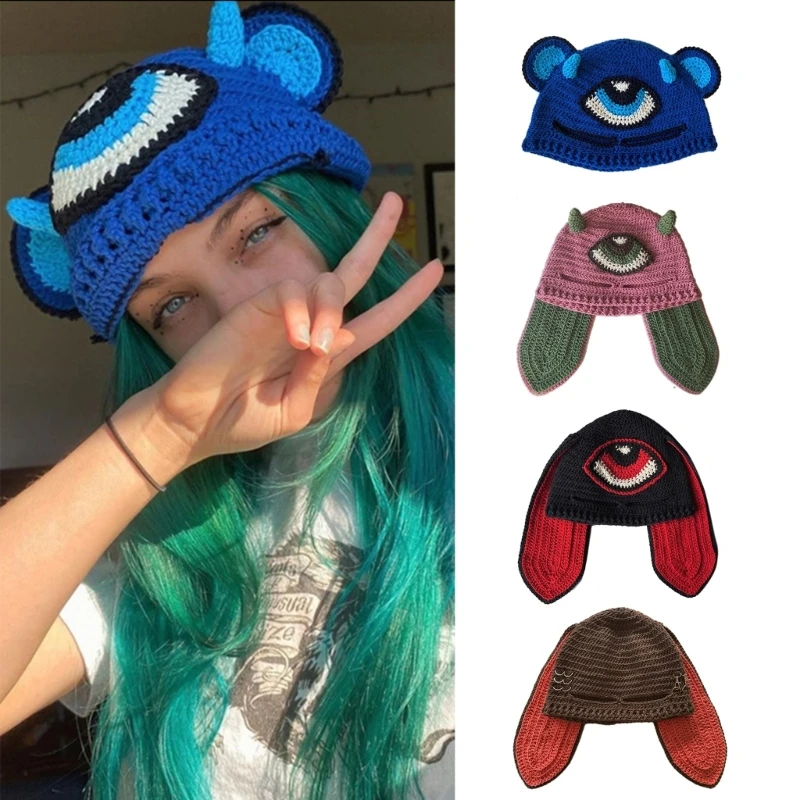 

Knit Beanie Hat Cute Animal Ears Halloween Winter Caps Knitted Hats Photograph Props for Teens Adults Women Men Dropshipping