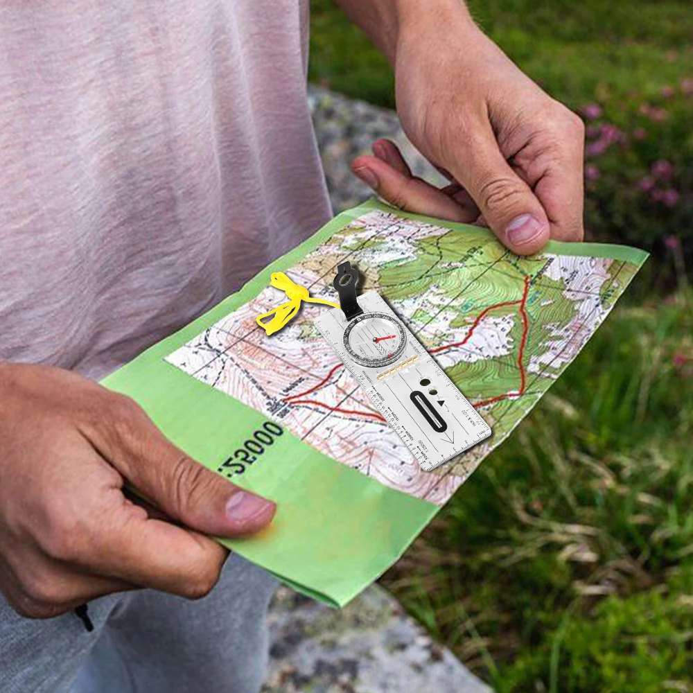 Outdoor Hiking Camping Survival Guiding Tool Waterproof Compass Map Scale Ruler Folding Drawing Multifunctional