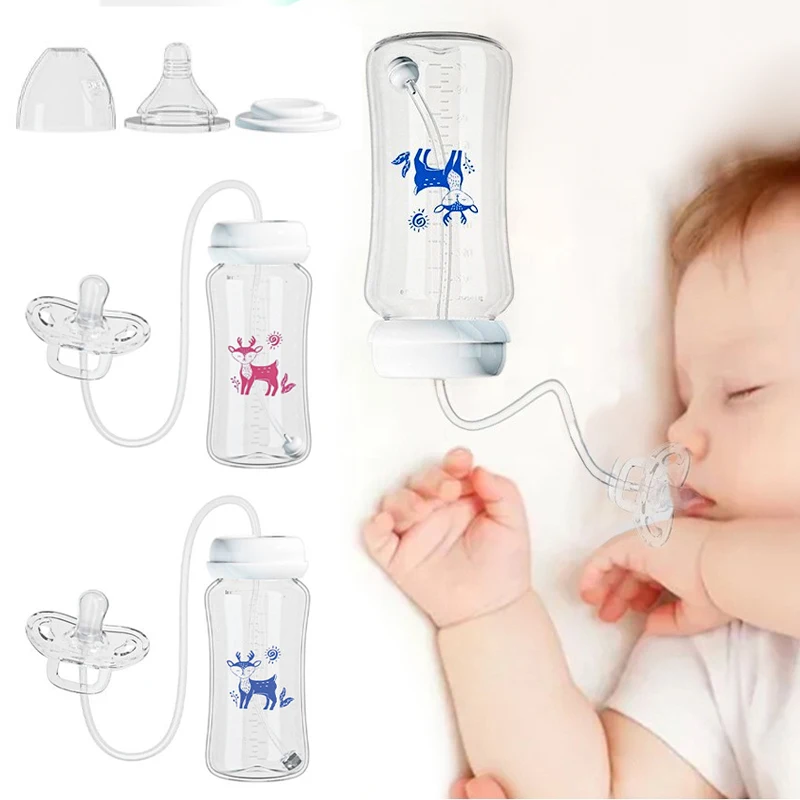 Bouteille pour bébé 3 en 1 mains libres 300 ml à col large, bouteille de stockage de lait, sucette, bouteille d'alimentation multifonction anti-chute à boule de gravité