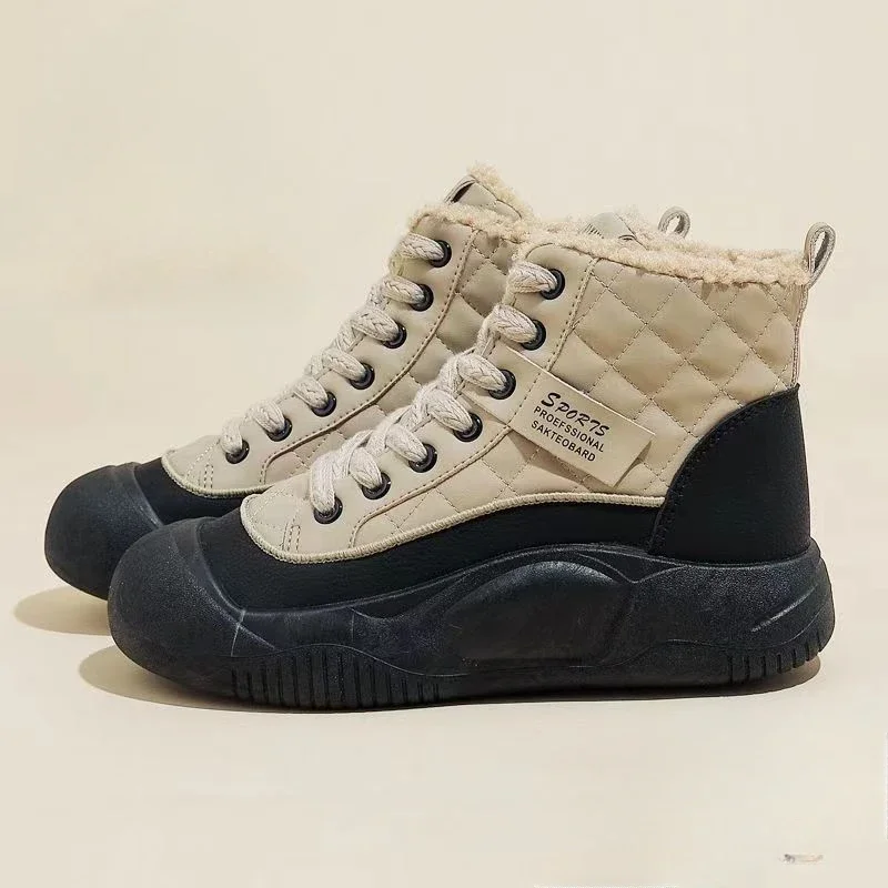 Autumn and Winter New   with Thick Velvet and High Contrast Thick Bottom Snow Sports and Leisure Non slip Cotton Boots 2
