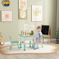 3 Pieces Height Adjustable Kids Table and Chairs for Daycare, Green 1