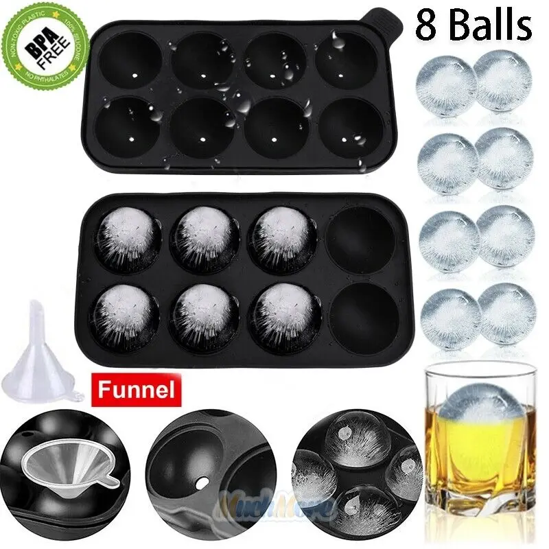 

Round Ice Cube Ball Maker Tray Silicone Sphere Mold Bar Whiskey Cocktails Funnel