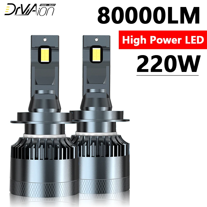 

DrViAion H7 H4 LED Car HeadLamp 80000LM CSP H8 H9 H11 HB4 9006 HB3 9005 HIR 9012 H1 220W Led Bulb 6000K White Auto Fog Light, 2x