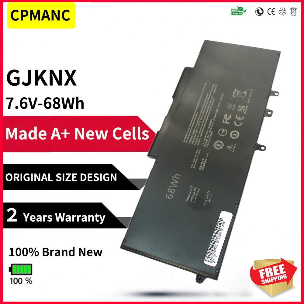 

CPMANC 7.6V 68WH GJKNX New Laptop Battery for Dell Latitude 15 3520 3530 E5480 5480 5490 5580 5590 3520 GD1JP Fit Notebook