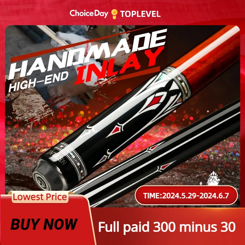 

KONLLEN AS-Carbon Fiber Inlay Pool Cue Stick, Leather Wrap, Wrapless Black Technology, Low Deflection, 10.5mm, 11.5mm
