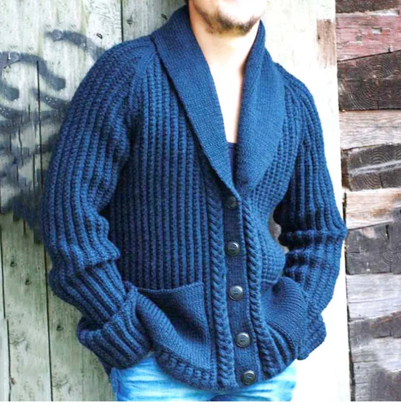 MensWinterCardiganSweatersSlimFitShawlCollarOutwearSweater