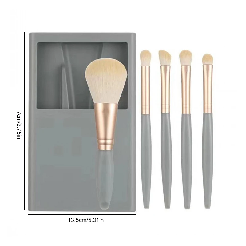 5pcs/set Makeup Brush With Mirror Box Soft-bristled Loose Powder Eyeshadow Blusher Brush Home Travel Portable Makeup Kit