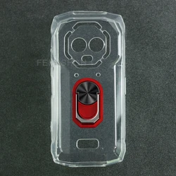 Enhanced Finger Ring Soft TPU Silicone Phone Case with Bracket Stand for Armor Mini 20 (Transparent C Red)