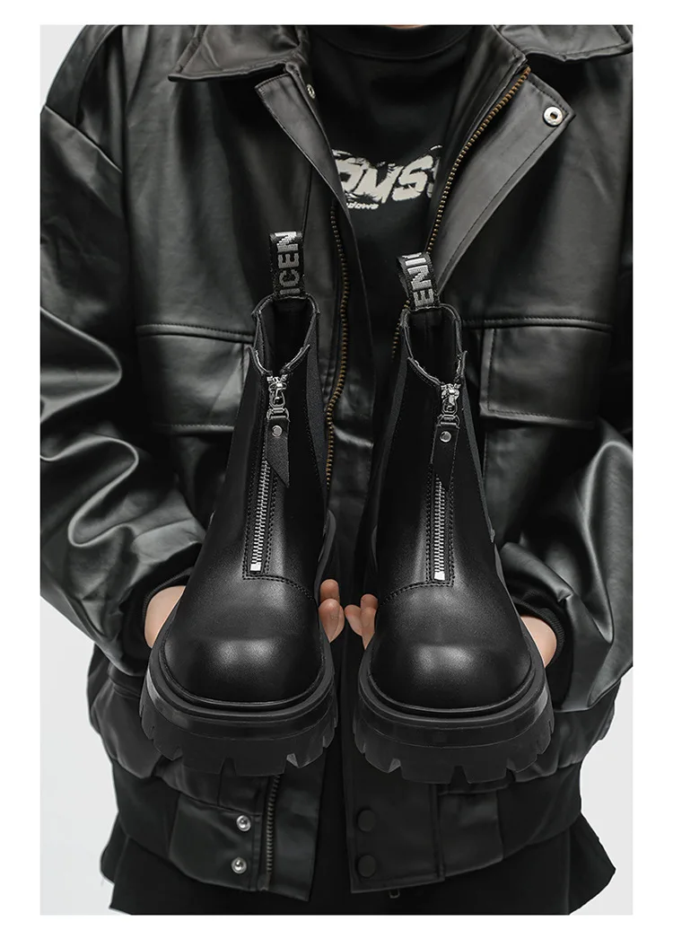 BKQU Chelsea Boots Men 2024 autumn English high locomotive thick