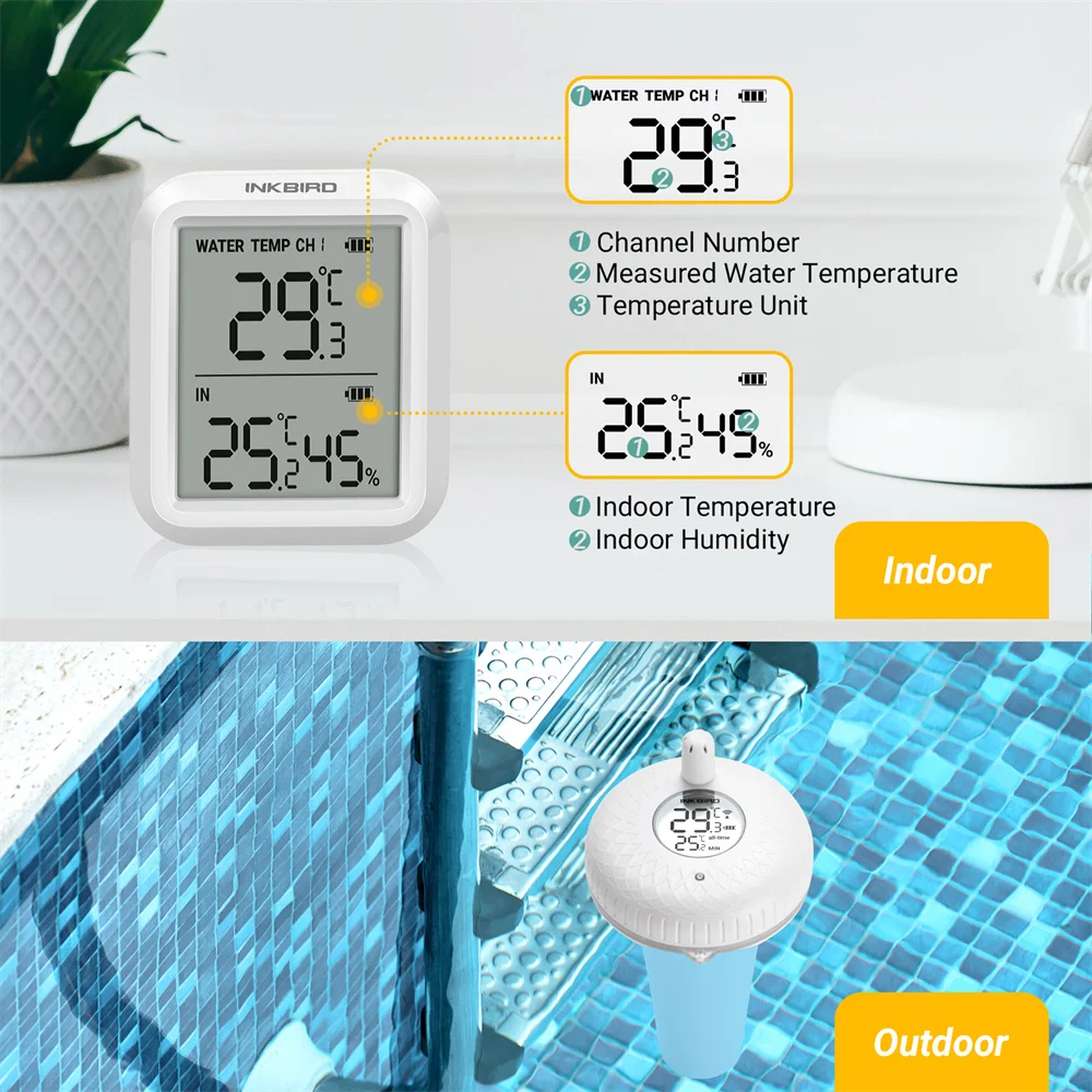 Digital Pool Thermometer 3 Channels Wireless LCD Color Display Waterproof  Floating Swimming Pool Temperature Measuring Meter