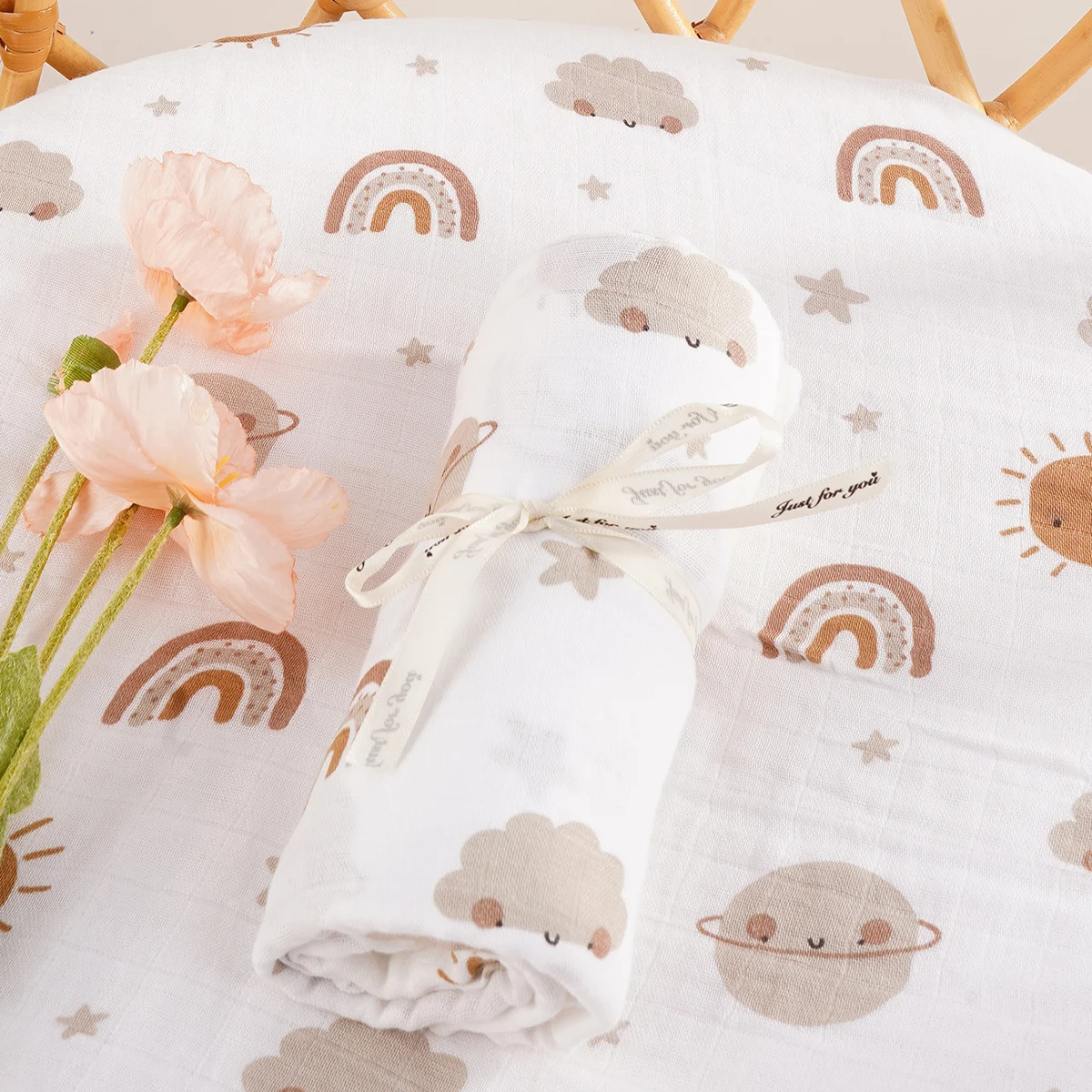 

Happy Flute 1Pc Muslin Bamboo Cotton Baby Swaddles Soft Newborn Blankets Breathable infant wrap