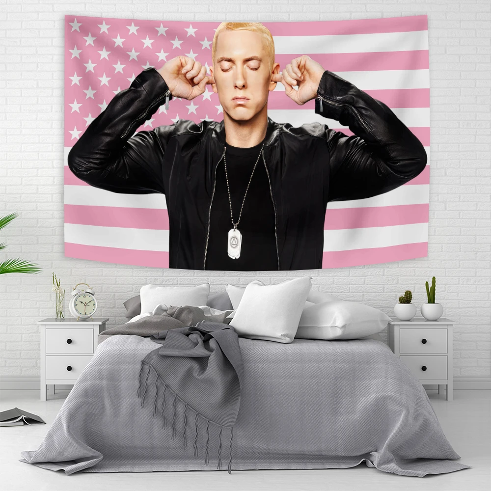American Rap God Hip Pop Music Flag Eminem Tapestries Wall Hanging Meme Tapestry Art Aesthetic Room Decor Bedroom boho decor