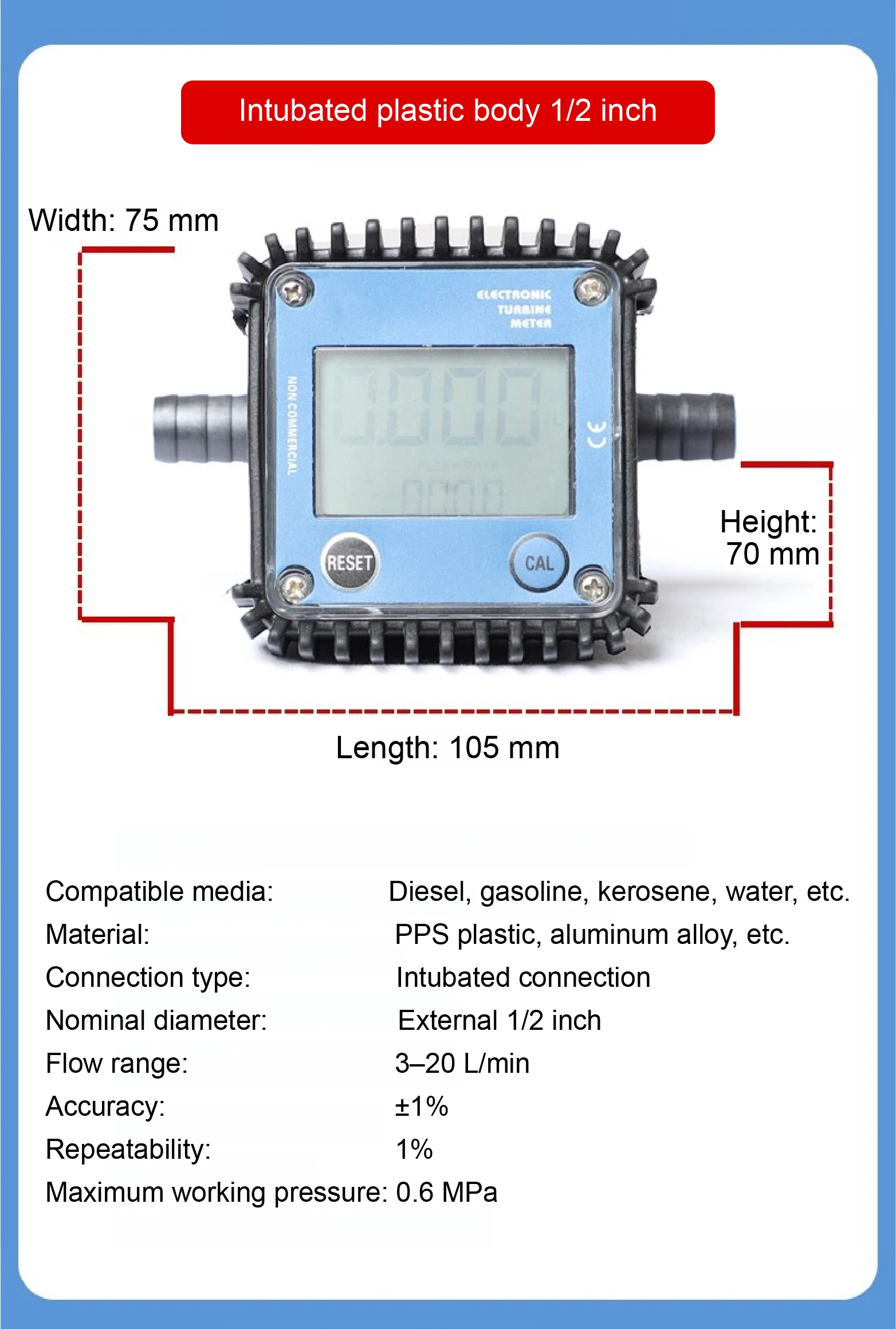 Electronic Turbine Flowmeter K24 Digital Fuel Flow Meter Diesel Methanol Water