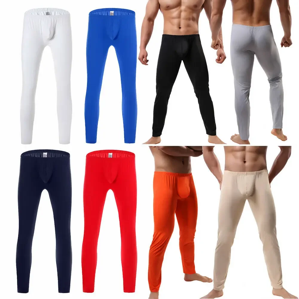 

Men's Sexy Long Johns Smooth and Soft Big Penis Pouch Leggings Underwear Short Home Sheer Lounge Pants Gay Sleepwear Underpants