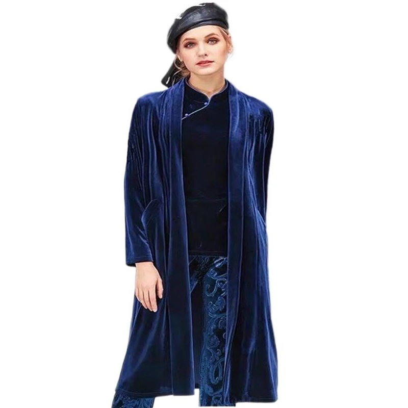 

Korean styel Women Winter Long velour coat Outwear velvet Coat Loose Cardigans Elegant Spring Autunm jacket korean women coat