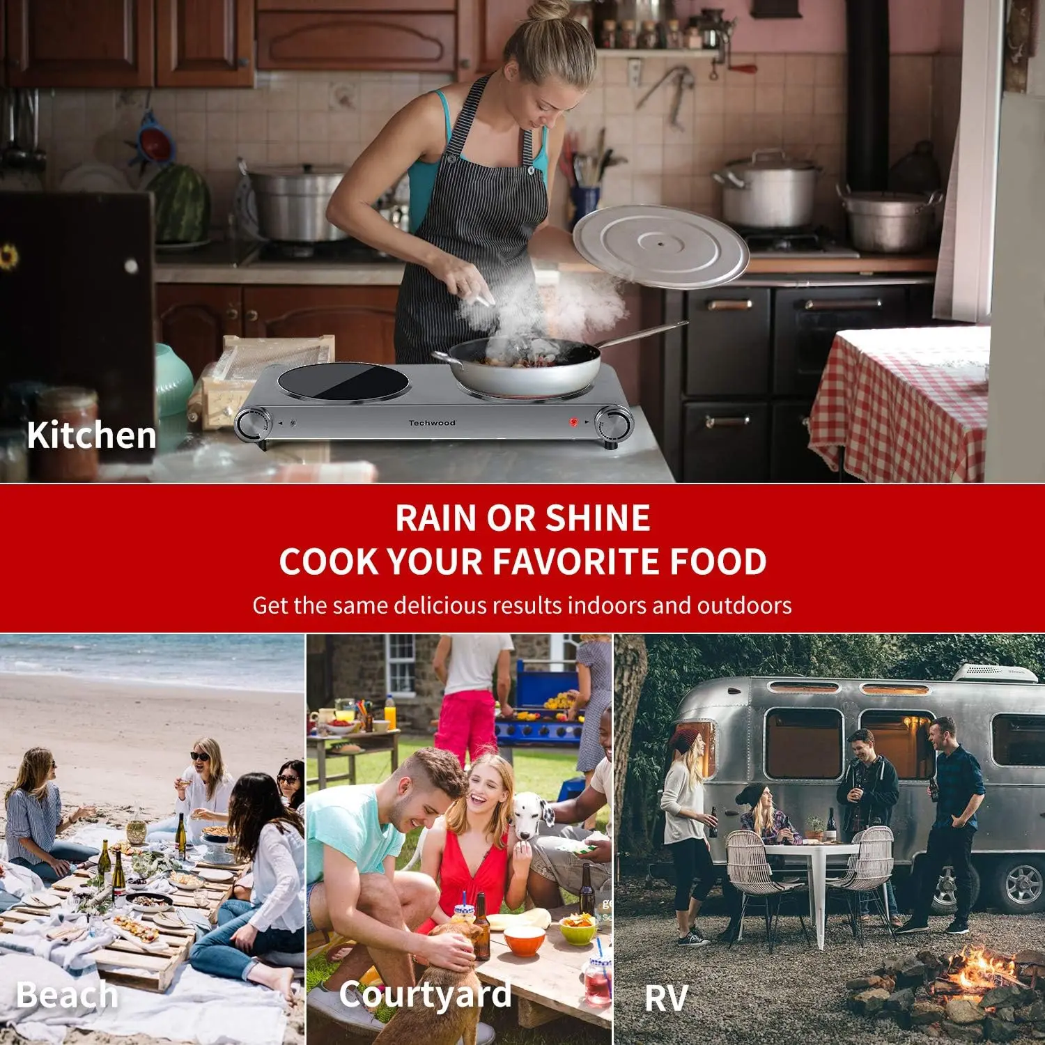 Hot Plate Dual Electric Stoves, Countertop Stove Double Burner for Cooking, Infrared Ceramic Hot Plates Double Cooktop 2