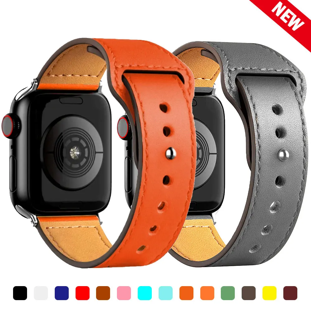 

Leather Strap For Apple Watch Band 44mm 40mm 41mm 45mm 42mm 38mm Ultra 49mm Wrist Real Bracelet iWatch Series 8 se 7 6 5 4 3