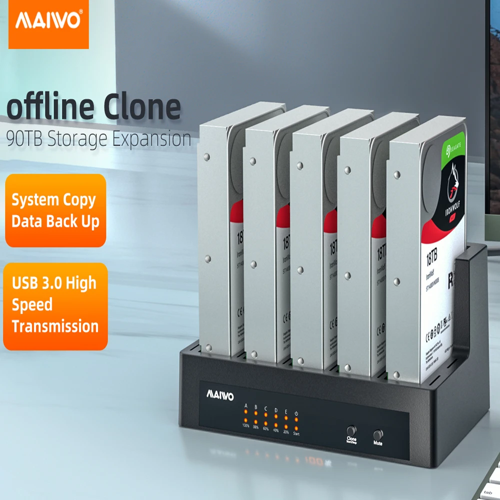 

MAIWO Hard Drive Docking Station 5 bay SATA to USB 3.0 HDD Docking Station with Offline Clone Function for 2.5/3.5 inch HDD/SSD