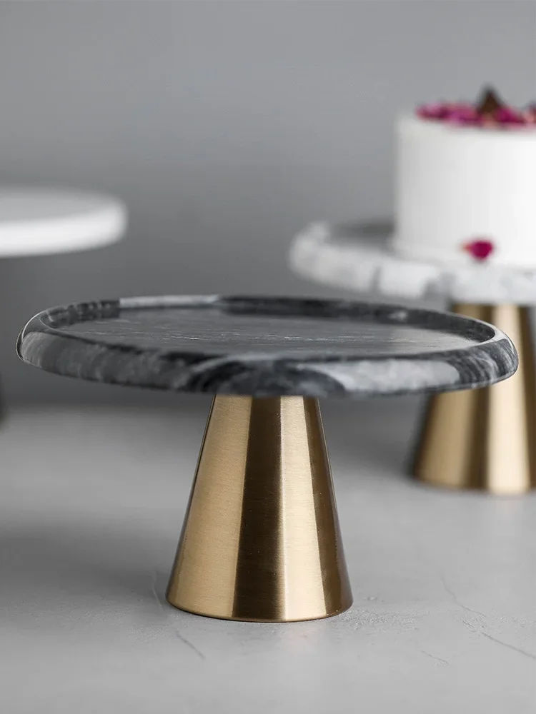 Marble Cake Pan Glass Cover Cake Stand Transparent Cover Golden High-foot Snack Counter Tray Kitchen Decoration Storage 4