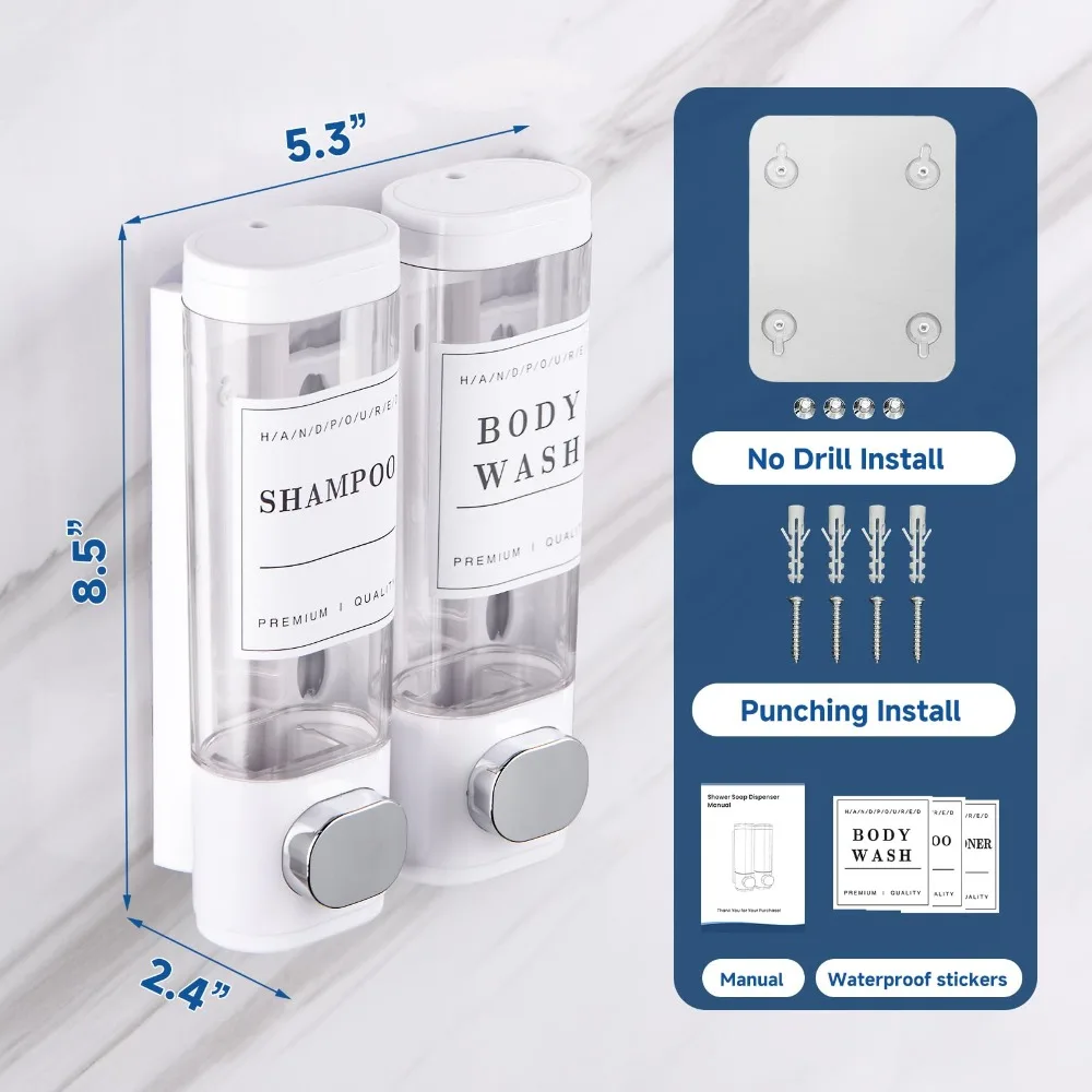Elegante dispenser per shampoo e balsamo, set da 3, moderno sapone da doccia da