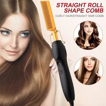 Electric Ceramic Hot Comb Hair Straightener Heat Pressing Anti-Scald Flat Iron for Wigs Beard Styling Tool