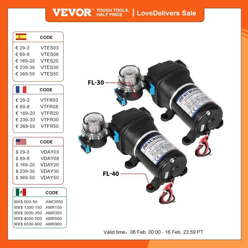 Bomba de presión de agua 12V 40PSI /2.8bar Industria RV Agricultura Marina