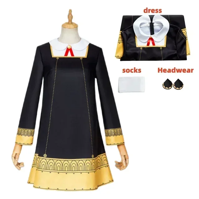 Anya Forger Inspired Cosplay Costume for Kids - Cute Black Dress with Wig for Halloween and Parties