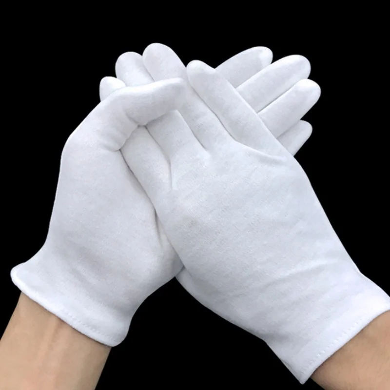 Guantes de trabajo blancos de algodón para manos secas, guantes de SPA de película, Guantes de alto estiramiento, Herramientas de limpieza del hogar, 10 piezas