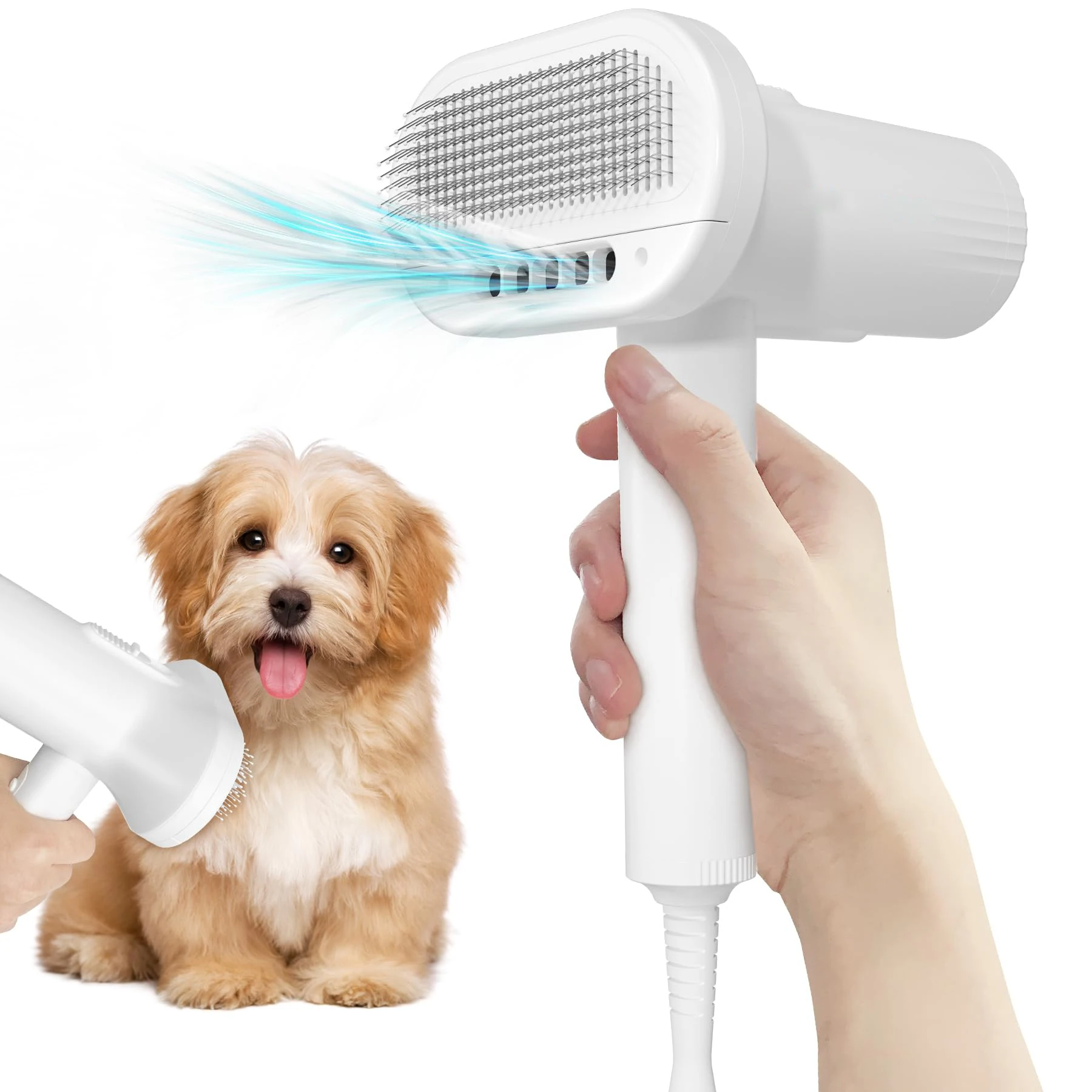 2-in-1 Dog Dryer and Brush-Pet Grooming Dryer with Overheating Protection 3 Blowing Modes Slimmer Handle Low Noise for Dog Cat pet hair dryer