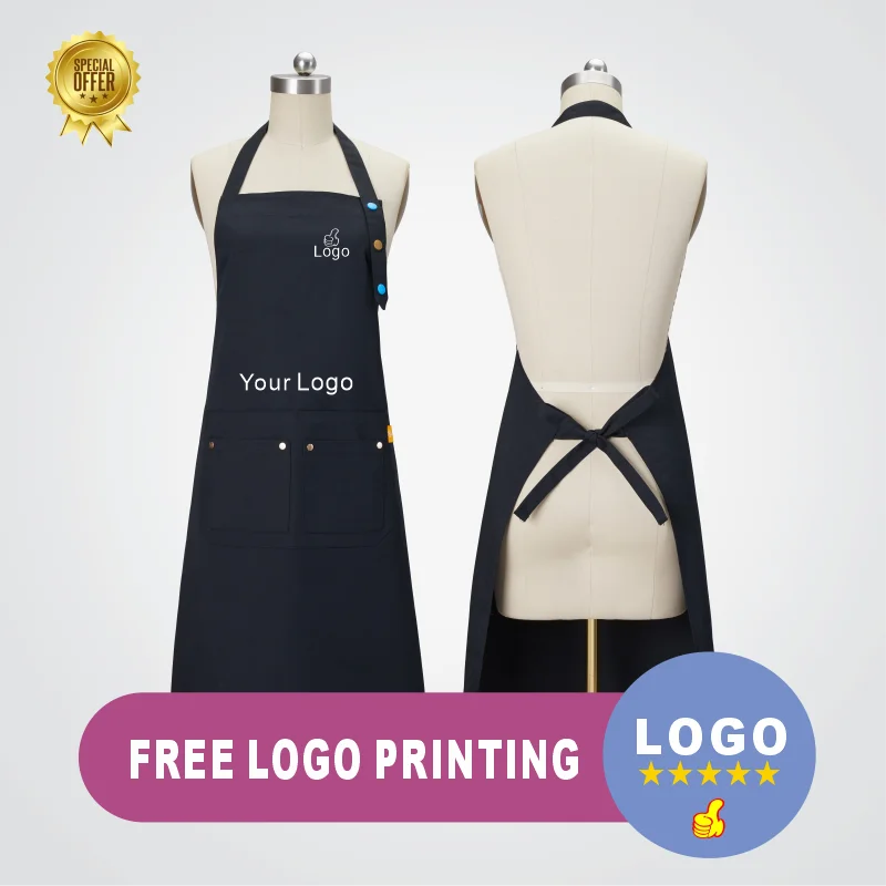 Kitchen Cooking and Baking Aprons Free Printing Waiter Chef Apron Clothing with Two Hand Pockets Customization