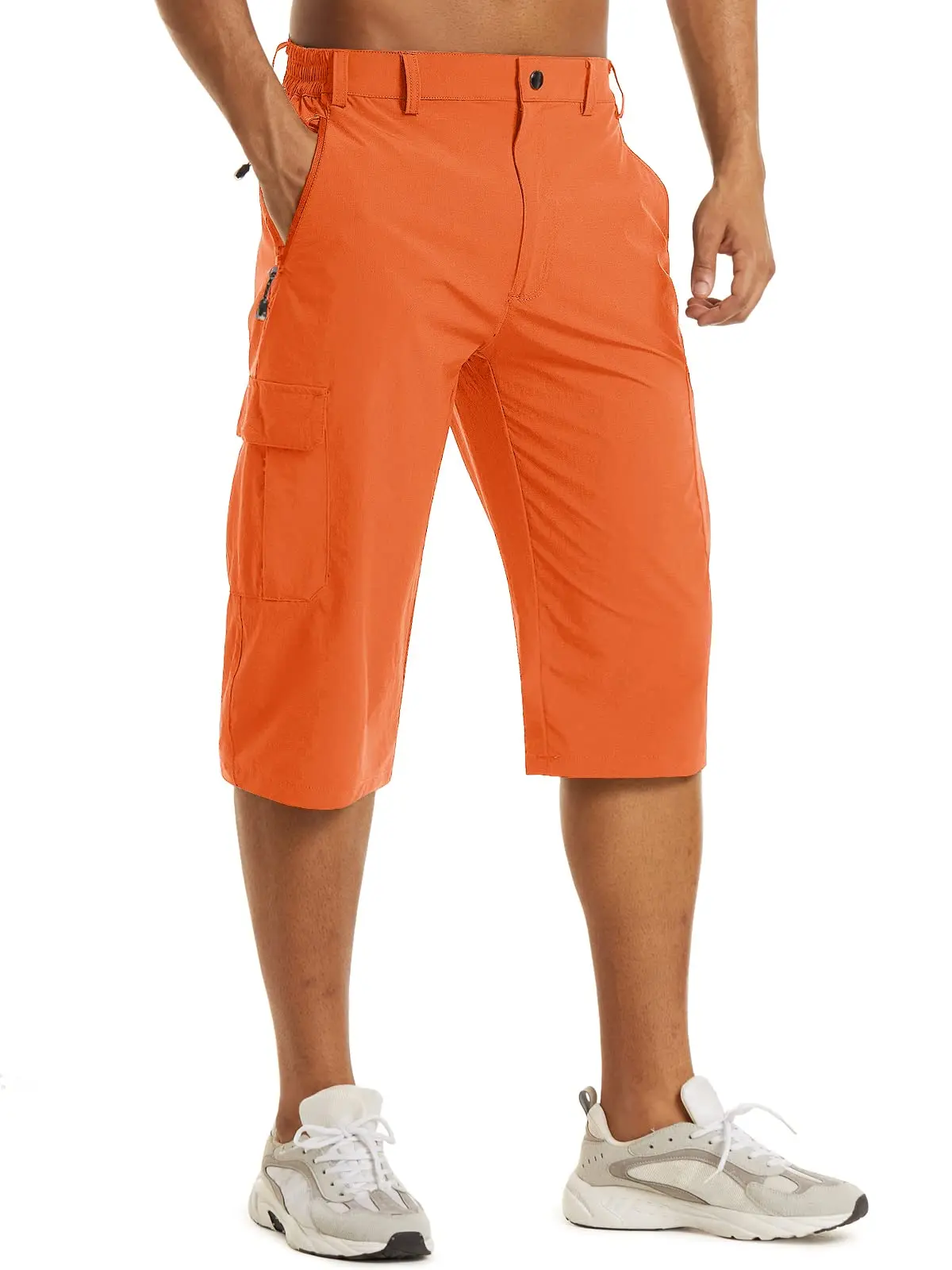 Cotton Below Knee Length Men's Outdoor Capri Pants with Multi Pockets