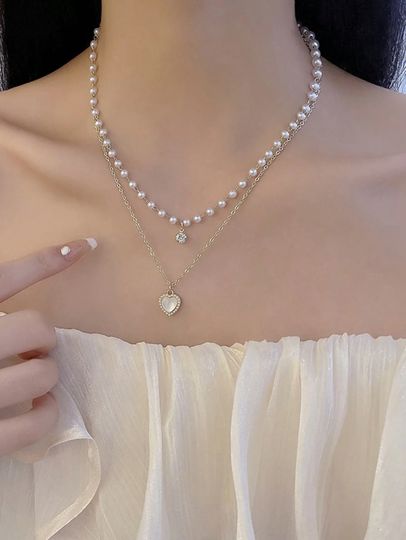 1pc Simple & Elegant Ins Style Double Layer Love Pendant Necklace For Women