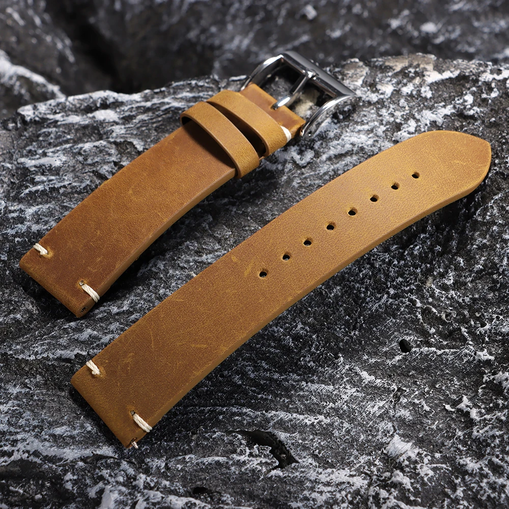 Vintage Brown Leather Watchband – Handmade Soft Cowhide Strap