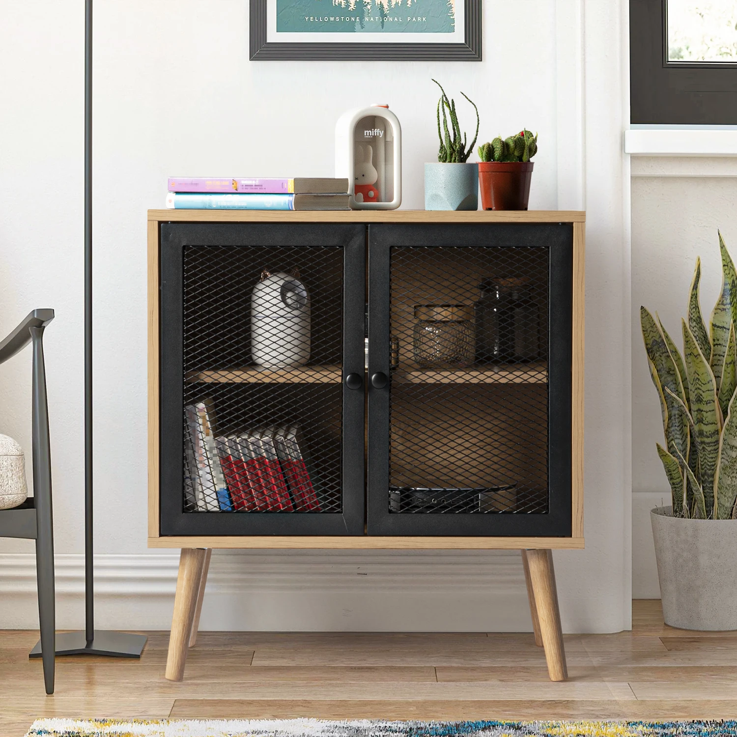 Modern Sideboard Buffet, Free Standing Entryway Storage Cabinet Bedside Console Tables for Hallway, Rustic Brown