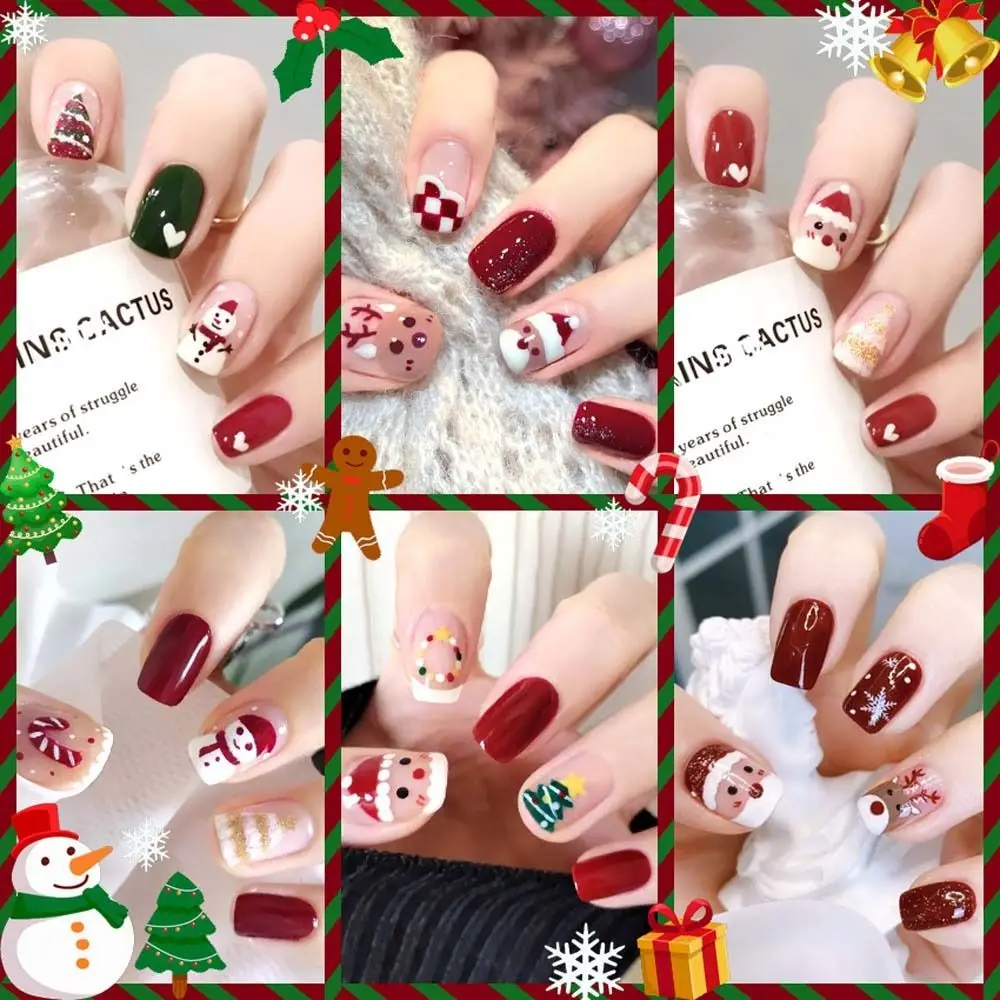 24Pcs/set Christmas Snowflake Christmas False Nails Nail Supplies Elk Pattern Christmas Fake Nails DIY Nail Accessories