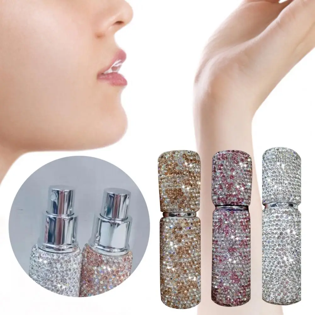 

10ml Perfume Bottle Wear-resistant Portable Shiny Exquisite Luxurious Birthday Gift Plastic Embed Rhinestone Spray Bottle for Ho