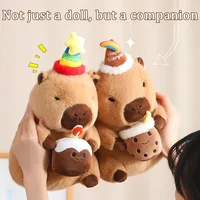 30cm Birthday Capybara Plush Toys Soft Stuffed Animals Capybara Cake Milk Tea Red Flower Capybara Kids Girls Boys Birthday Gifts 2