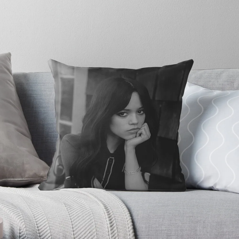Jenna Ortega black and white sitting Throw Pillow Luxury Cushion Cover