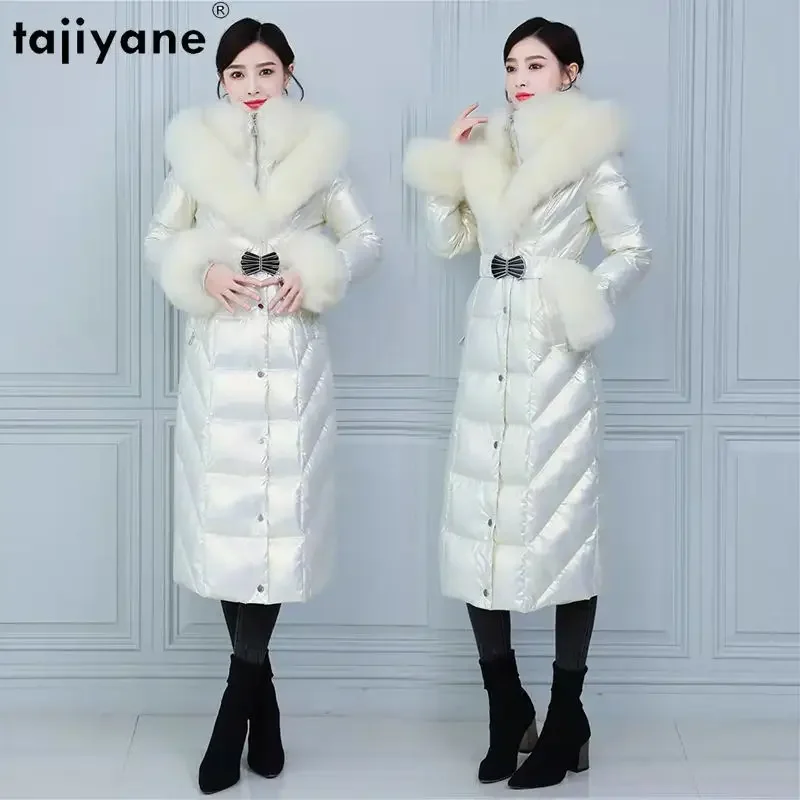 

Tajiyane Winter Long Down Coats for Women 90% White Duck Down Jackets Elegant Warm Puffer Jacket Glossy Parkas Fox Fur Collar