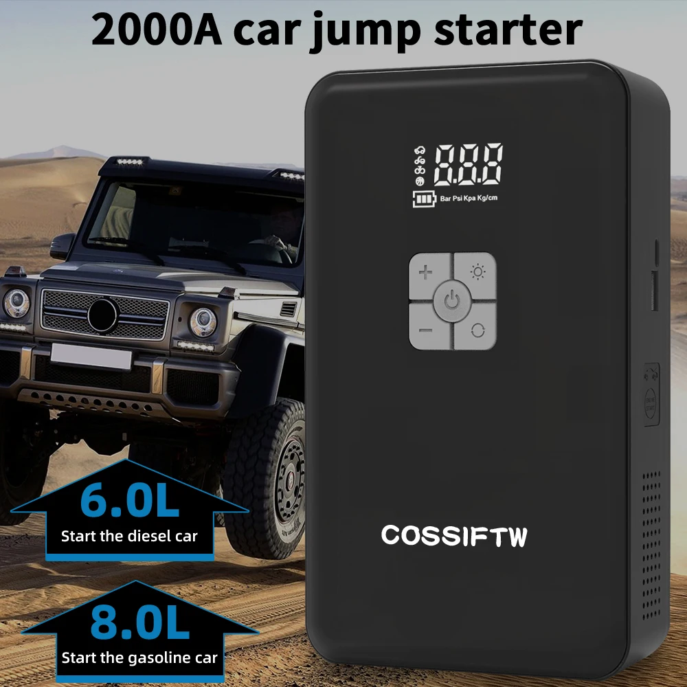 

Car 2000A Jump Starter with air Compressor Portable 16800mAh Starting Device Power Bank Battery Automotive Booster start